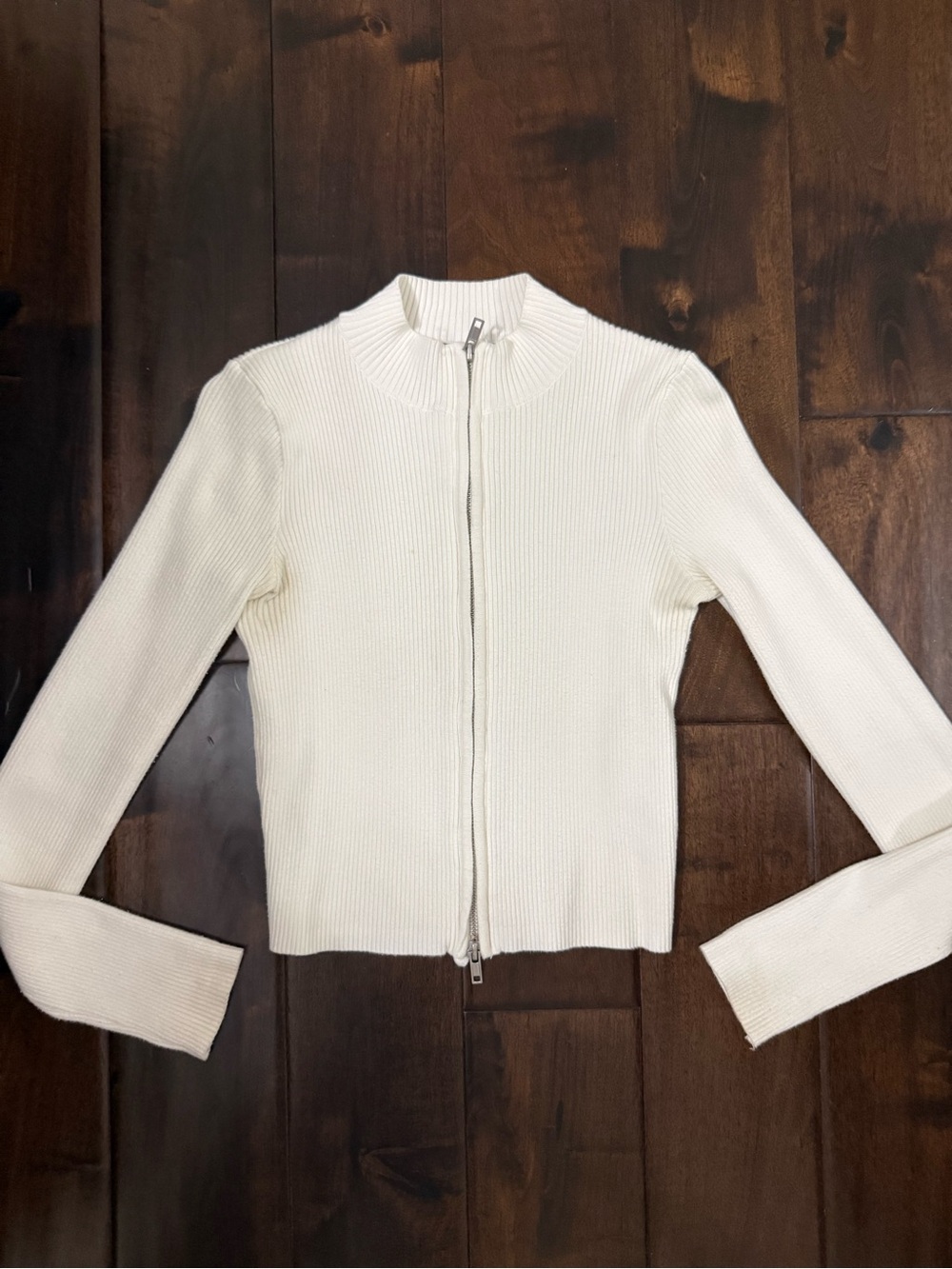 Brandy Melville Cream Ribbed Zip Front Turtleneck Sweater